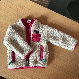 SOLD - Patagonia Cream Sherpa Jacket with Pink Details